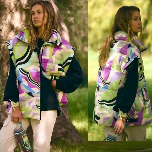 FP Movement by Free People Jackets & Blazers - FREE PEOPLE In A Bubble Printed Puffer Purple Vest